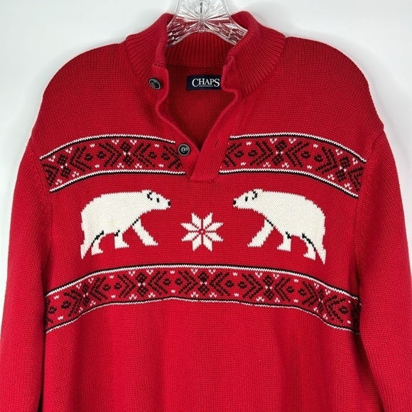 Chaps Ralph Lauren Knit Polar Bear Red Sweater Size Large - Picture 2 of 9
